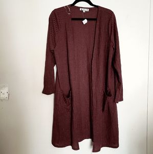 Dark Plum Ribbed Long Cardigan